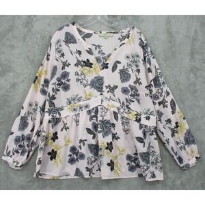 Loft Blouse 18 Floral Tunic Balloon Sleeve Cottage Career Lightweight Boho Pink